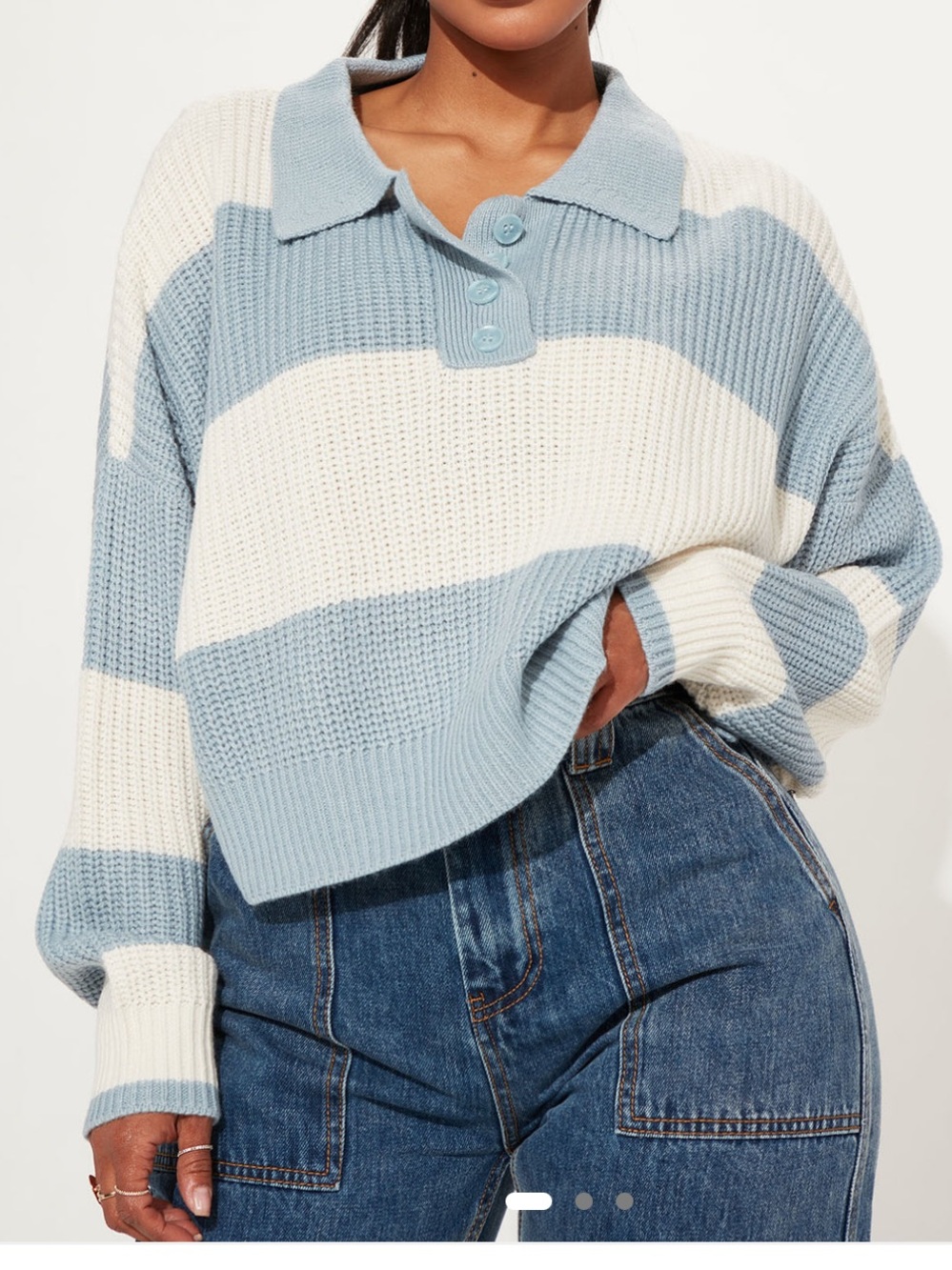 Blue & White Striped Polo Sweater